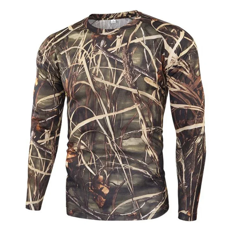 Armees Tarnmuster Langarm-T-Shirt für Herren, Militärisch Taktisch, Schnelltrocknend, Atmungsaktiv, Rundhals, Slim Fit, Basisschicht, Jagd-Oberteil – Detail 7