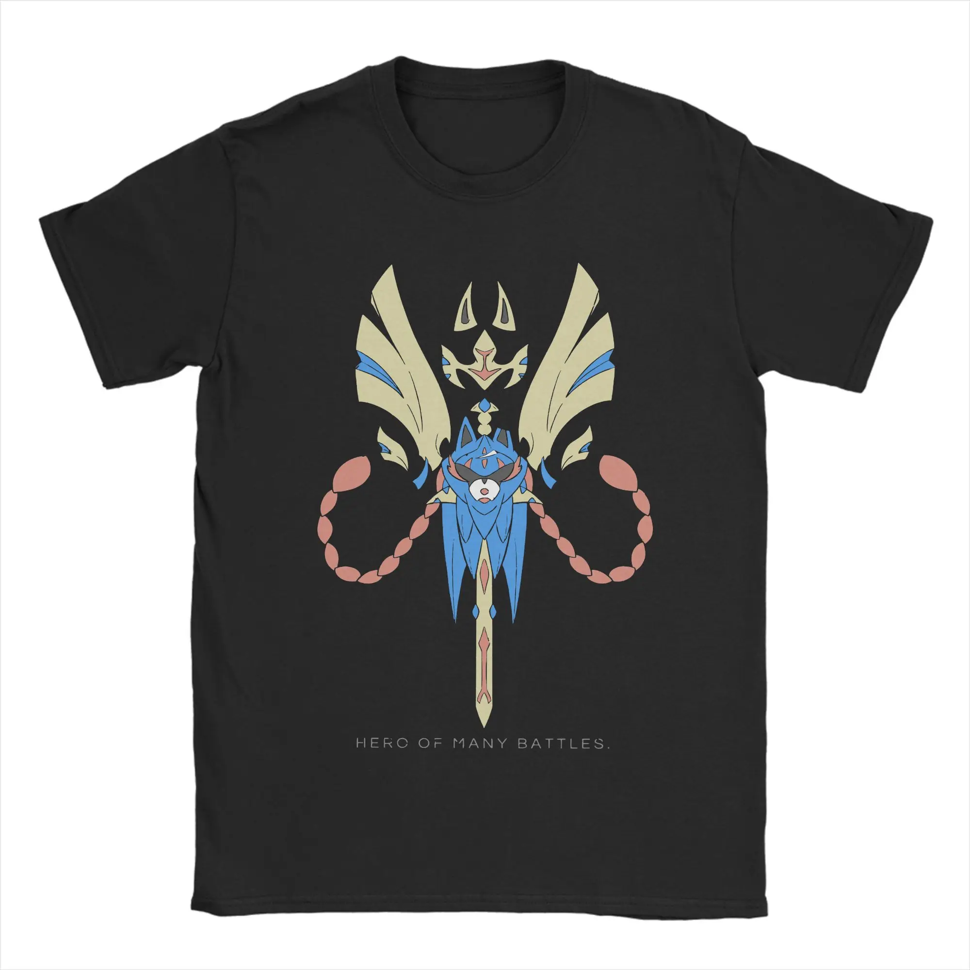 

Футболки Pokemoned Zacian Hero of Many Battles, меч и щит, сумасшедшая футболка из 100% хлопка, футболка с круглым вырезом и короткими рукавами