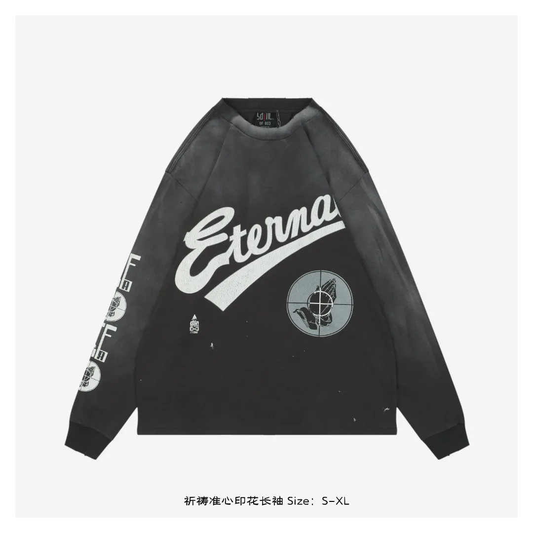 

Saint Michael 25SS New American Fashion Washed straight crack print high quality New Hoodies Men and Women