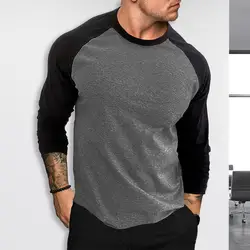 Men Casual T-shirt Color Matching Raglan Long Sleeve Men Tops T-shirt Autumn Men Slim Fit FitnessT-shirt Pullover Tops Tee Shirt