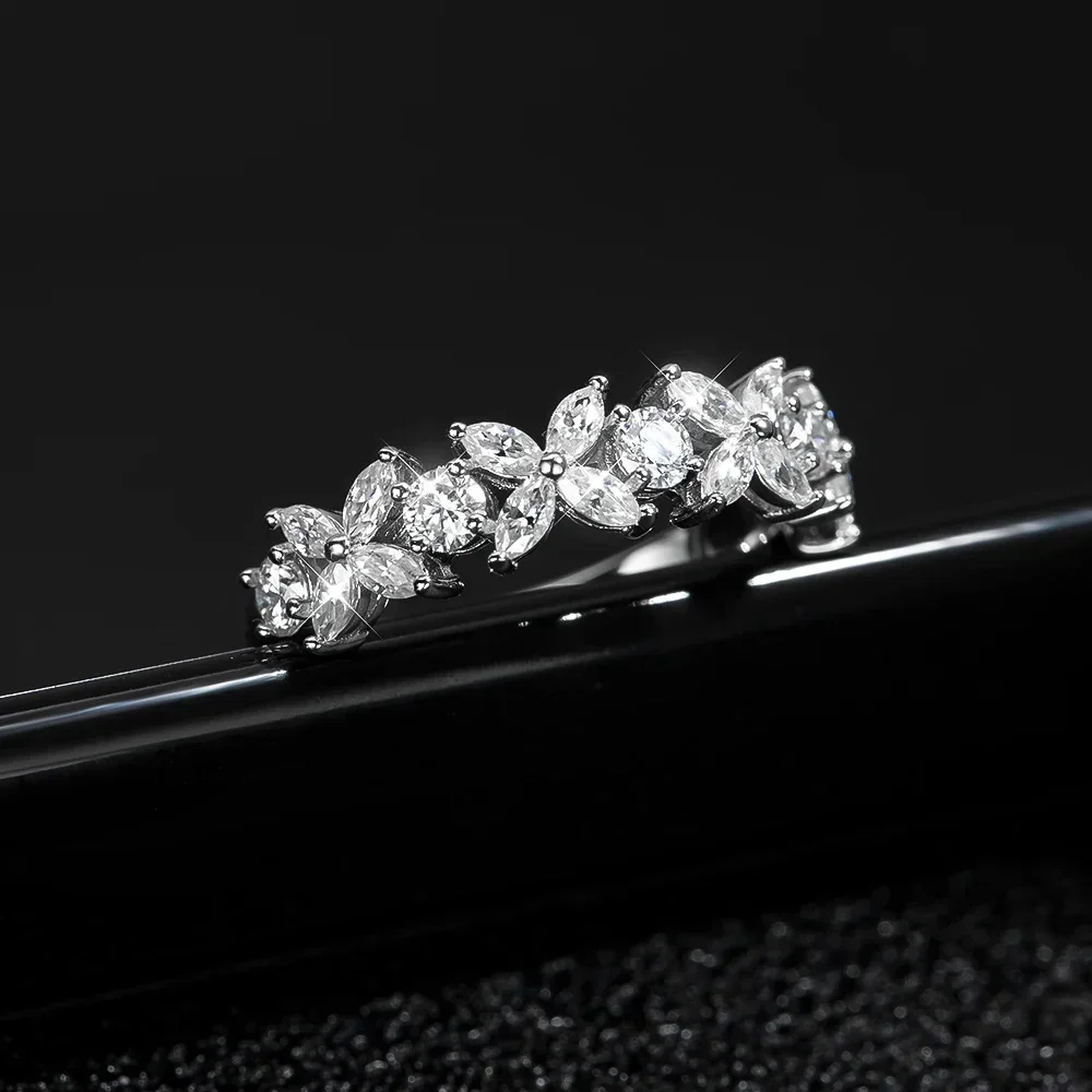 Butterfly Shape Moissanite Eternity Band Engagement Rings for Women Bride 925 Silver Plated 18k White Gold Promise Wedding Ring