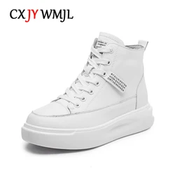 CXJYWMJL Genuine Leather Ankle Boots for Women Autumn Winter Platform High Top Sneakers Ladies Casual Sports Bootie Warm Shoes