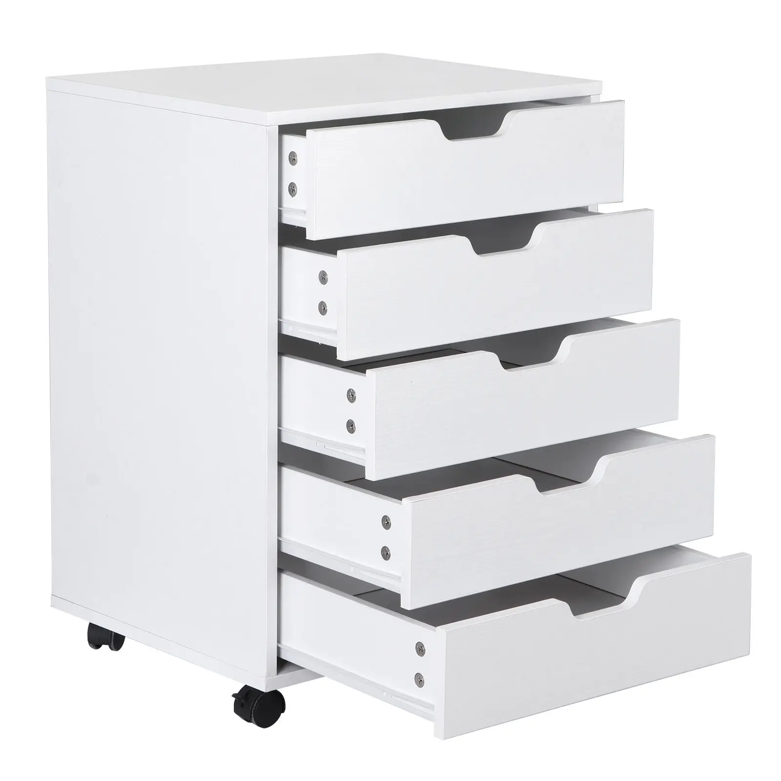 5-Drawer Mobile File Cabinet Dresser Storage Chest for Bedroom with Wheels White