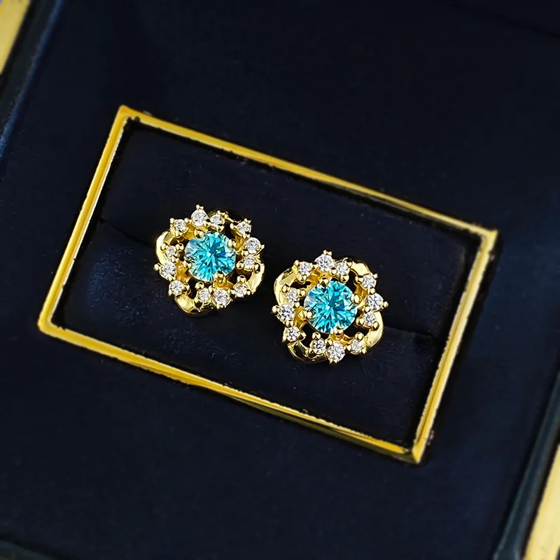 

Роскошные сверкающие женские серьги-гвоздики с высокоуглеродистыми бриллиантами 5 мм, позолоченные свадебные серьги и ювелирные изделия для помолвки, подарок