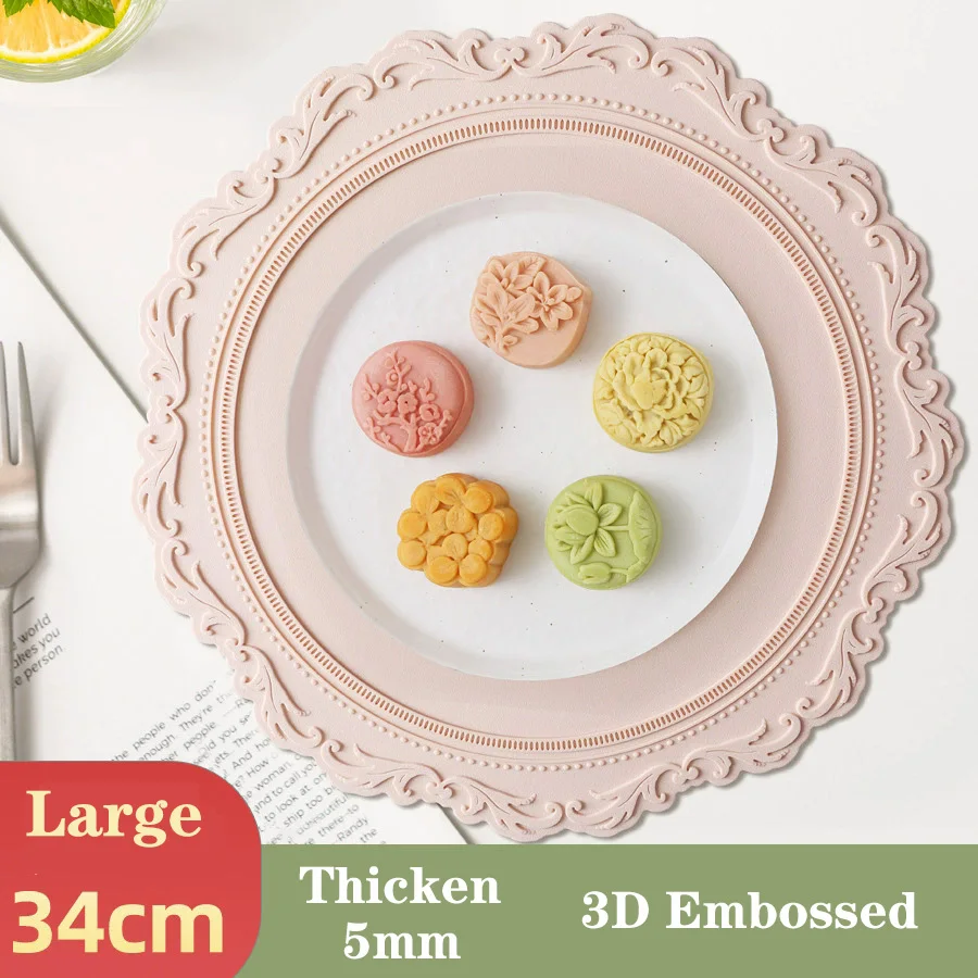 

Силиконовый коврик для столовых приборов с круглым цветком, коврик для кофейного обеденного стола, 34 см, 3D тисненая розовая подставка, термостойкая кухонная посуда, обеденный коврик