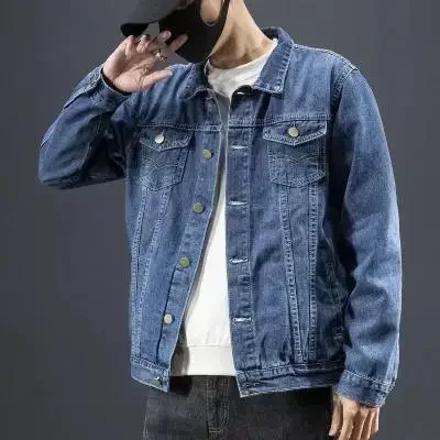 Trendy Denim Jacket For Men Korean Style Slim Fit Student Clothing Fashionable Spring Autumn Casual Wear Other Material