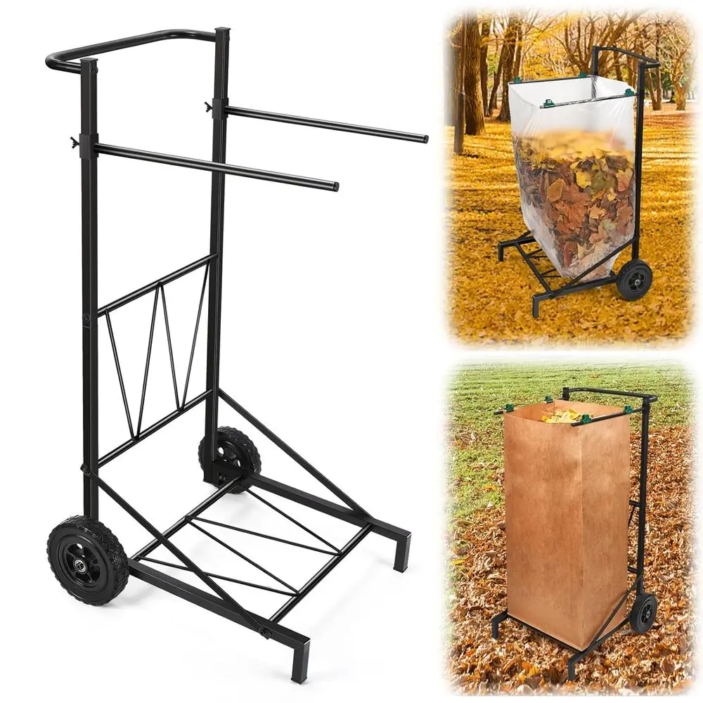 

Adjustable Metal Trash Bag Holder for 30-45 Gallon Capacity, Portable Outdoor Garbage Cart for Gardening, Yard Cleanup, and Camp