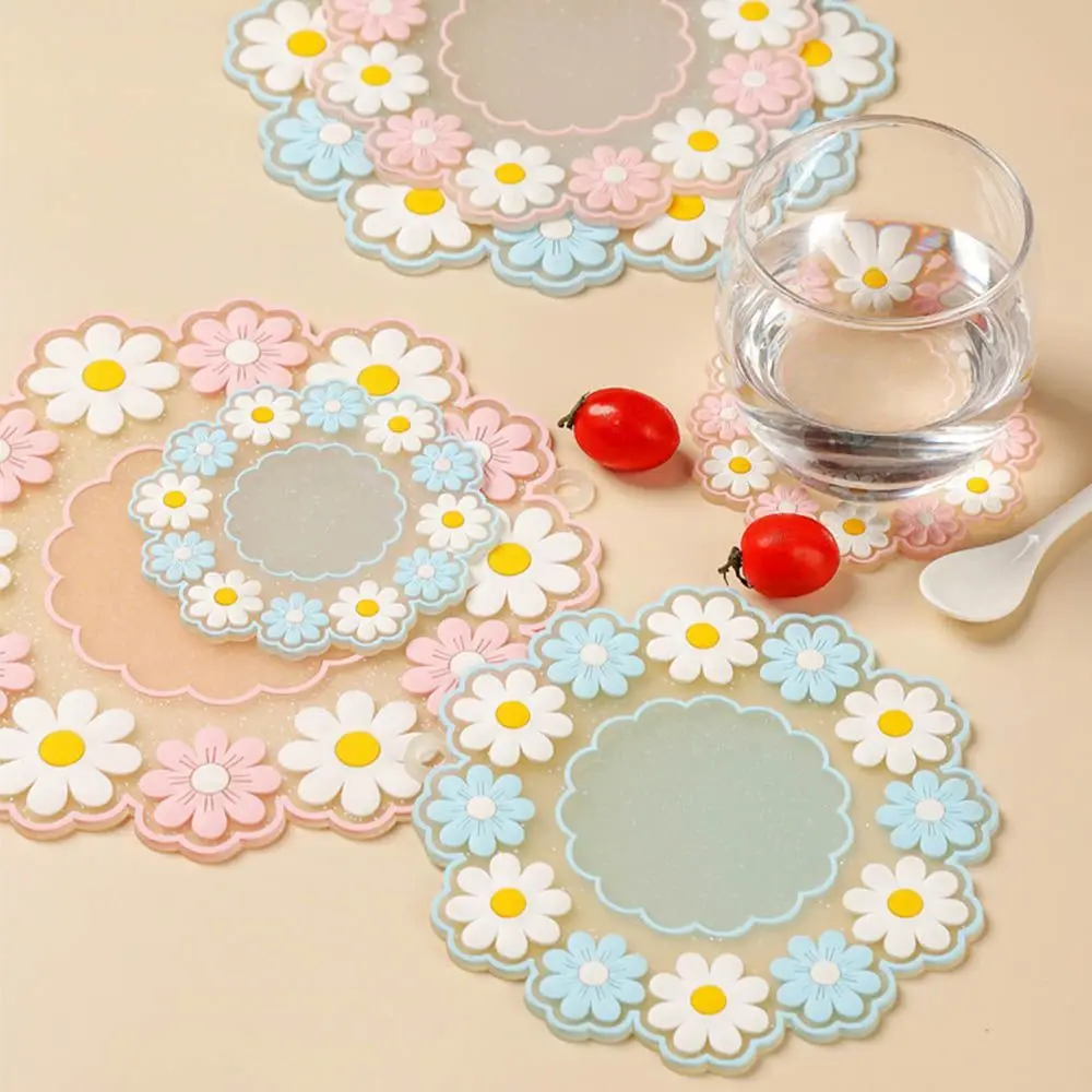 Daisy Flower Heat Insulation Pad Dining Table Mat Anti-skid Cup Pads Non-slip Coaster Pot Holders Placemats Kitchen Accessories