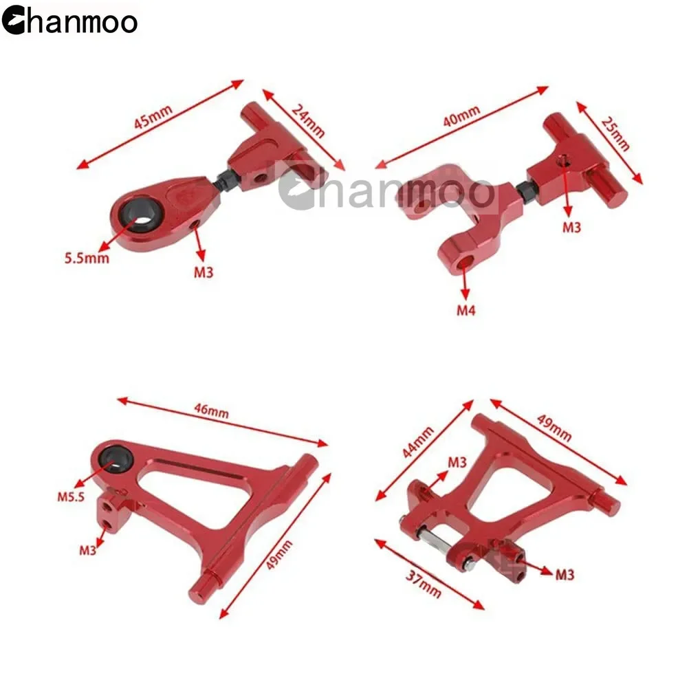 Chanmoo TT02 ulepszenie zestaw akcesoriów huśtawka metalowa ramienia podstawa silnika klocka kierownicy płyta zderzaka CVD do 1/10 RC Tamiya TT-02