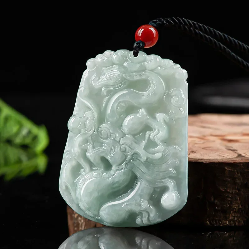 Natural Myanmar A Jade Dragon Brand Zodiac Dragon Pendant Ice Jade Necklace Men's Ethnic Clothing Anti Destiny Accessories