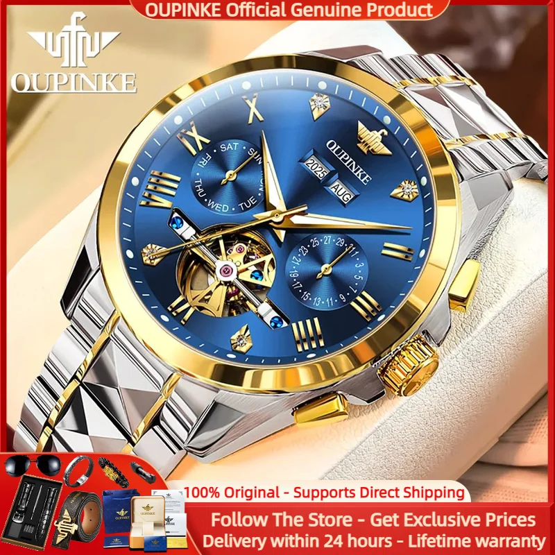 

OUPINKE 3240 Men Watch Luxury Skeleton Automatic Mechanical Watch Sapphire Waterproof Tungsten Steel Brand Watch Reloj Hombre