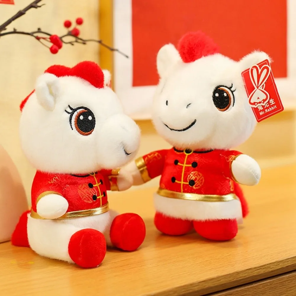 

Dorable Chinese Costume 2026 Horse Mascot White Stuffed Horse Cute Creative Zodiac Pony Figurine Birthday Gift