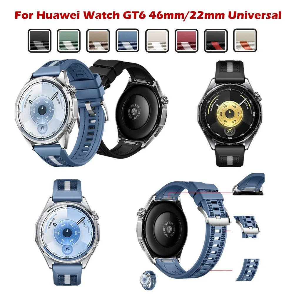

For Huawei Watch GT6 46mm Watch Strap Official Silicone Woven Magnetic Clasp 22mm Universal Band for Huawei Watch GT6 46mm Strap