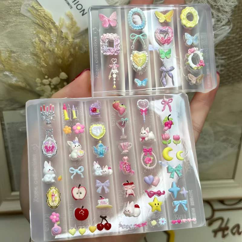 2-Piece Set of Cute Style Nail Art Molds, Photo Frames, Rabbits, Apples, Bows, Candies, Desserts, 3D Nail Art Molds