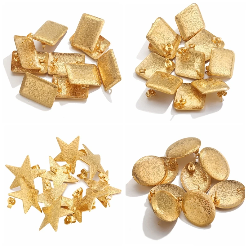 10pcs/Bag Stainless Steel Gold Color Bohemian Spots Round Square Earring Stud Fashion Earring Base Connector DIY Earring Jewelry