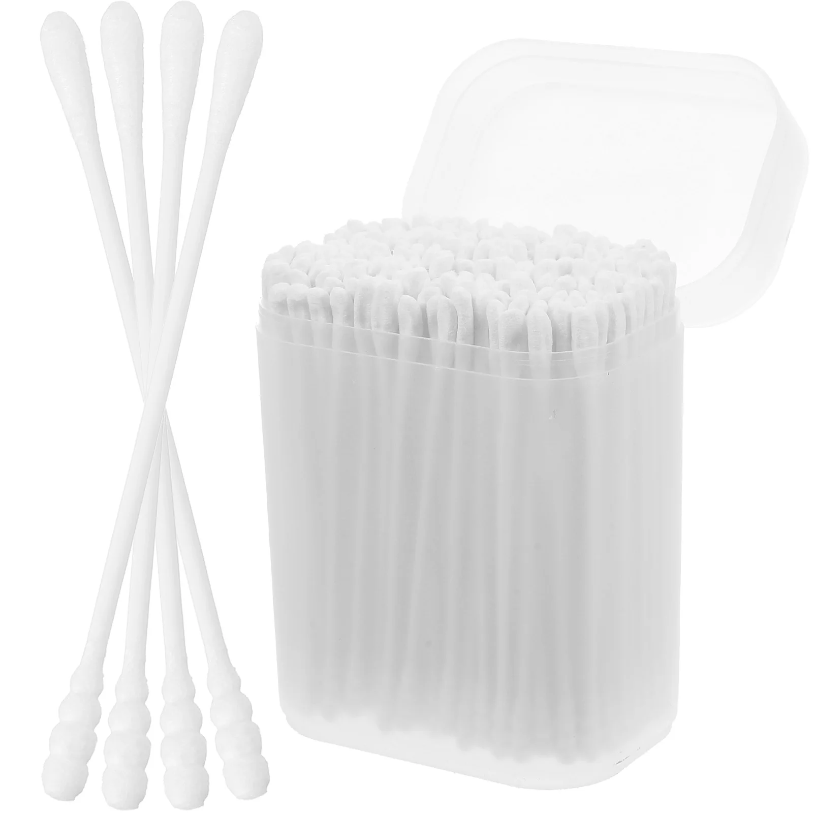 

200pcs Cotton Swabs for Baby Care White 74mm Double Heads Ellipse Spiral Ideal Wound Cleansing Makeup Crafts Storage Box