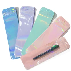 50pcs Pink Long Holographic Bags Cute Ziplock Pouch For Necklace Jewelry Eyeliner Pens Small Business Display Packaging Storage