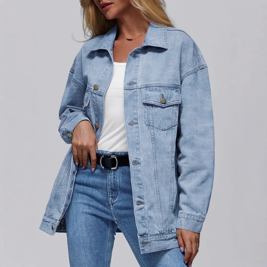 Women's Oversized Denim Jacket Long Sleeve Button-Up Fashion Coat for Autumn New 25 Styles