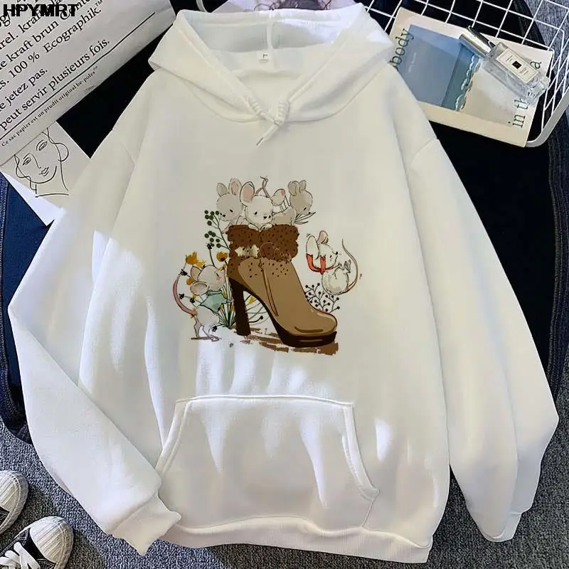 2022 Street Fashion Women's Clothes hoodie High heel beautiful legs Print Spring Autumn White pink Pocket Drawstring hooded Top