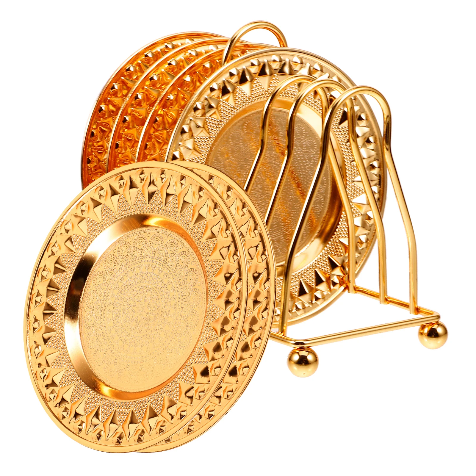 

7 Pieces Cup Coaster Saucer Tray Set Golden Superior Material Fade Resistant Breakproof Long Use Modern Elegant Kitchen