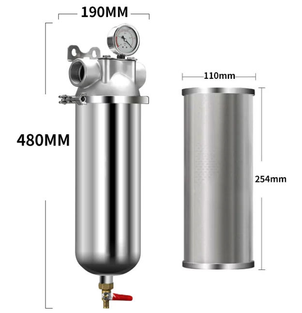 8T/H 40 Micron Manual Spin-Down Sediment Filter 10-Inch Stainless Steel 304 Outdoor Use Tap Water Prefilter 3+ Year
