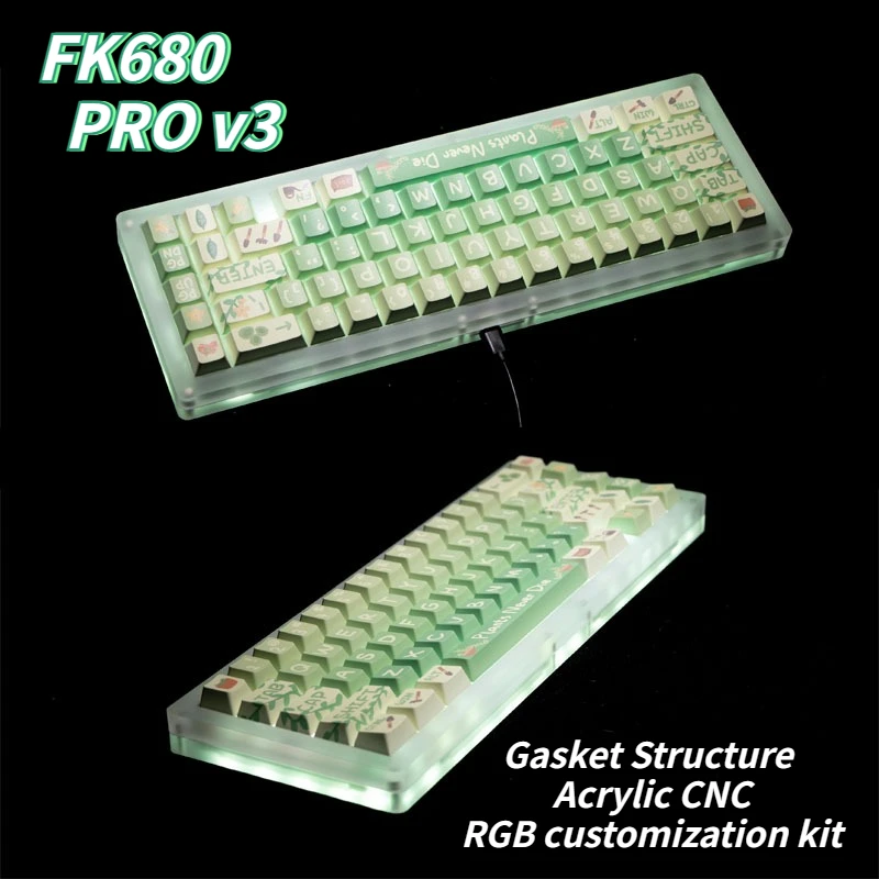 

Block Boy FK680 PRO V3 Wired Key Board Kit Acrylic Gasket Mount Keyboard Kit Barebone Underglow RGB PCB Transparent Keyboard