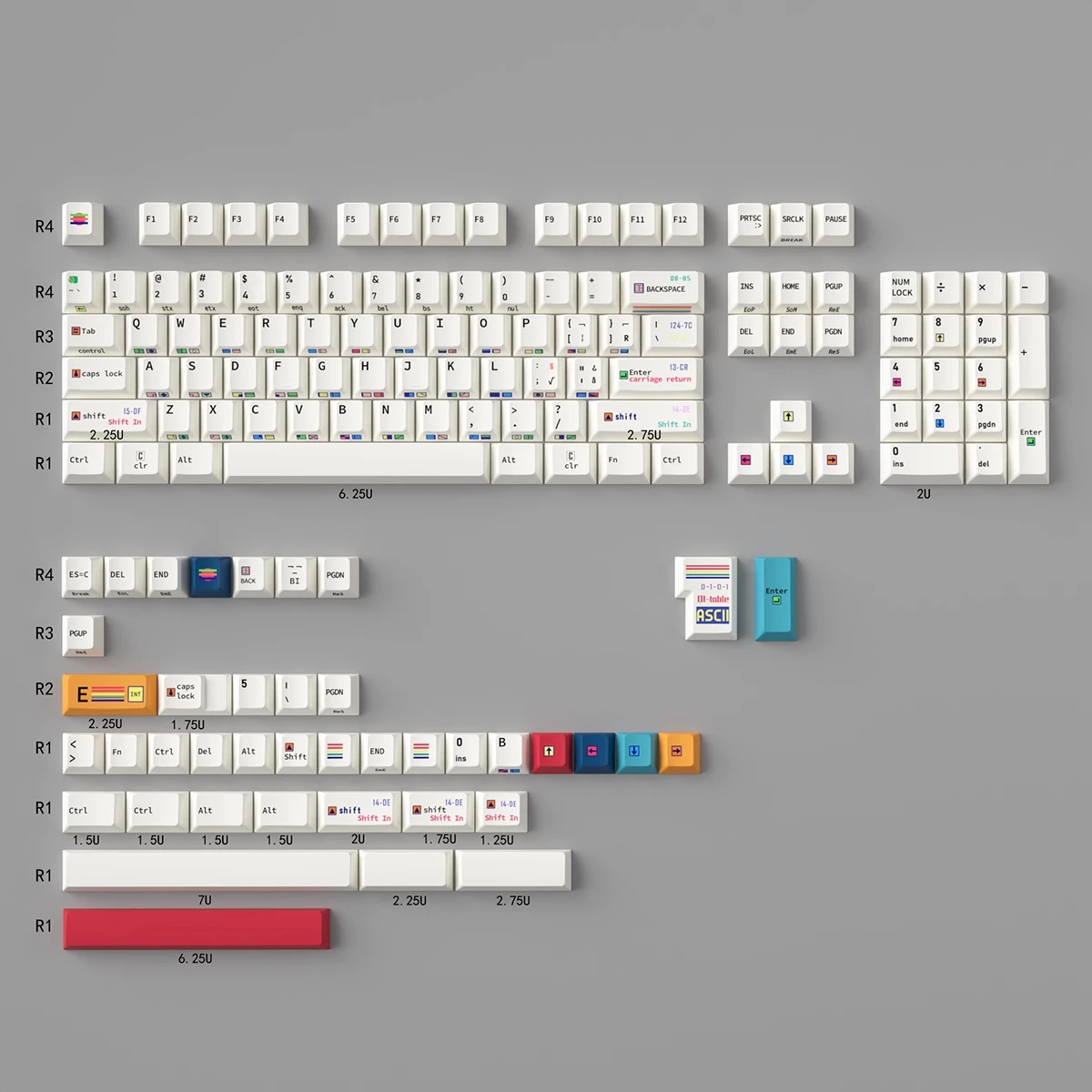 Keebox C64 R2 Keycaps Fullset PBT DYE Sub Keycaps Side Print Cherry Profile Keycaps Retro Mechanical Keyboard