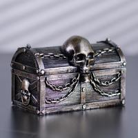 Vintage Treasures Chest Retro Resin Jewelry Box Skull Head Storage Box With Chains Halloween Christmas Gifts Desktop Decoration