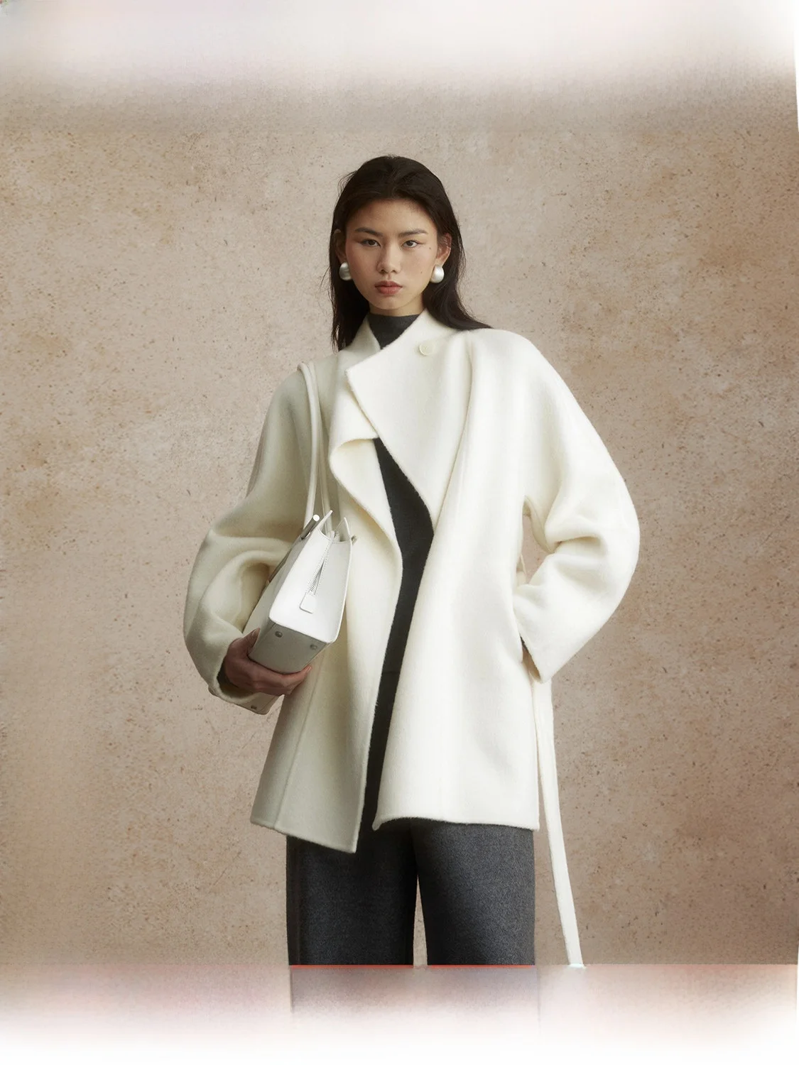 

Romantic Mid-Length Woolen Coat Women's 2024 Autumn Winter Silk Camel down Jacket Small Size Stand Collar Long Sleeve Pure Color