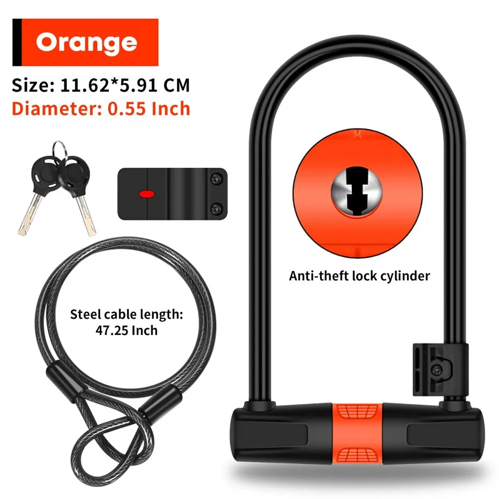 

Велосипедный U-образный замок с ключами, противоугонный велосипедный U-образный замок с плетеным стальным тросом для электронных велосипедов, скутеров, дорожных горных велосипедов