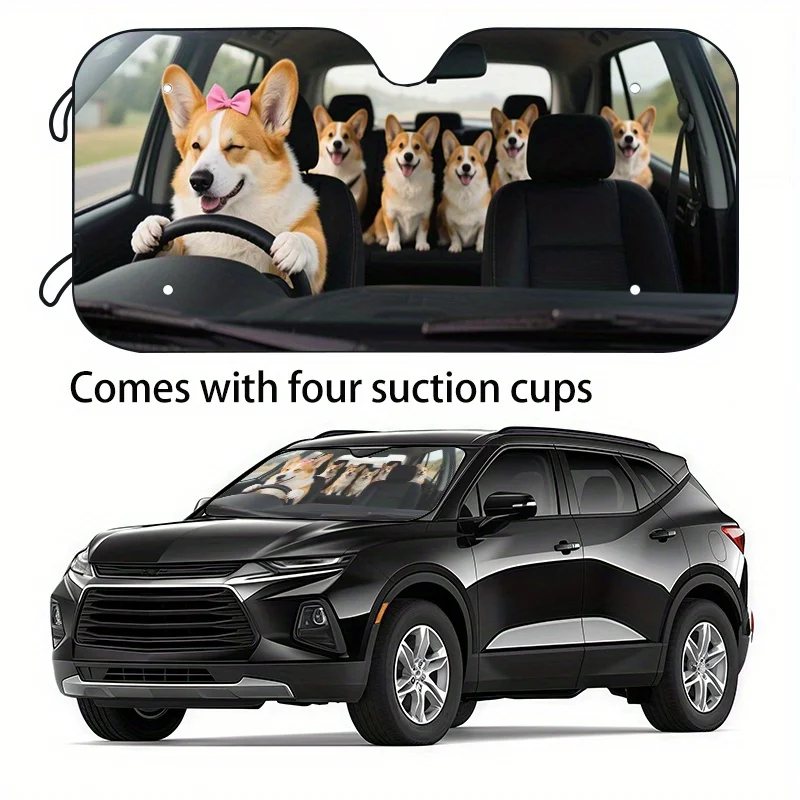 

1pc Funny Pet Car Sunshade With Corgi Window Design - UV Blocking Sun Shield, Foldable Sunshade For SUVs, Sedans, Trucks - Ideal