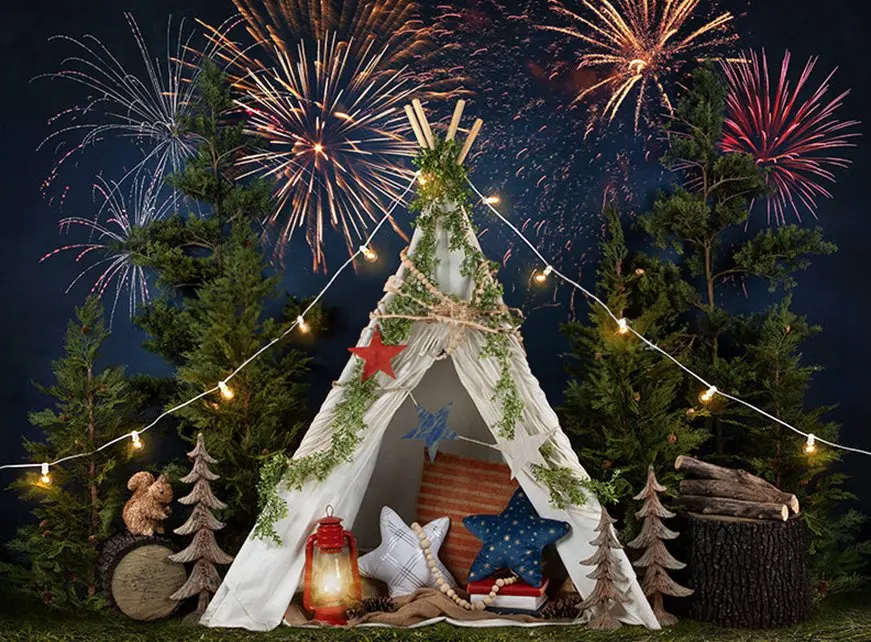 

Johnson Camping Fireworks Tent lumberjack backdrops High quality computer print children kids Photography Studio Backgrounds