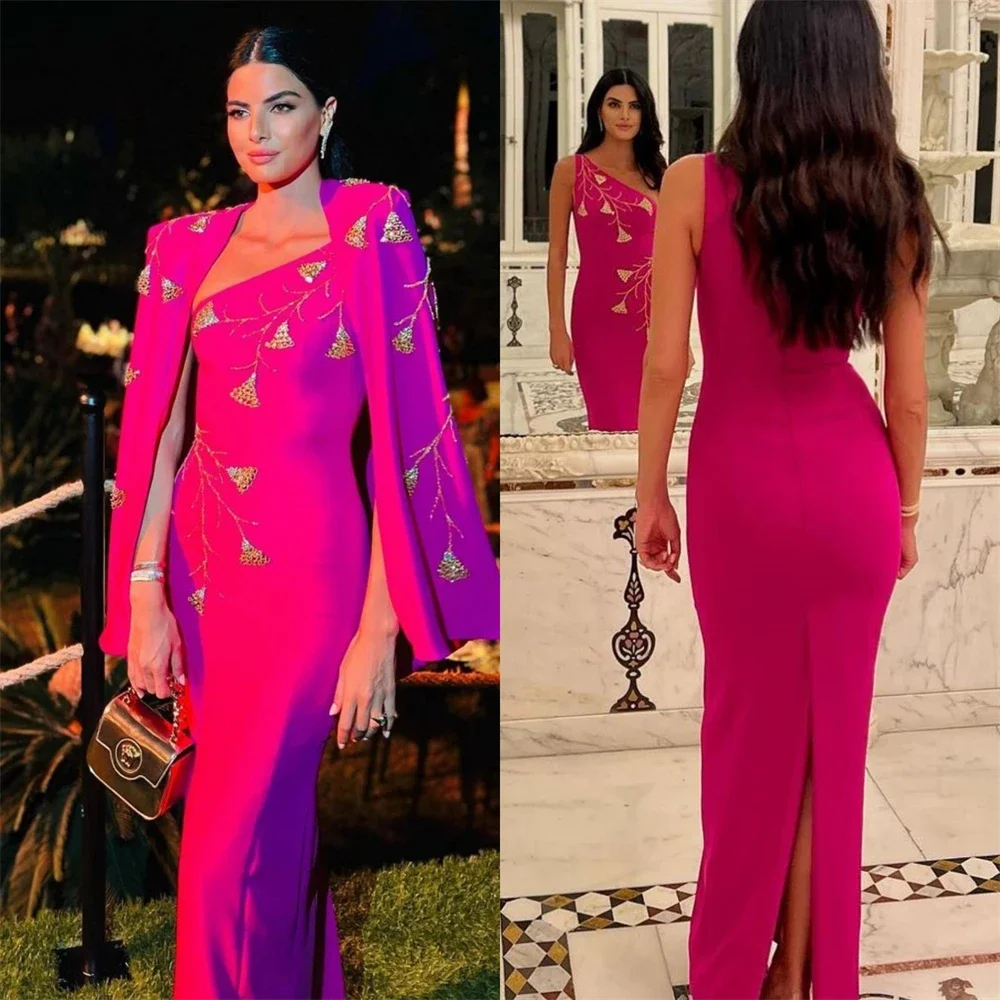 Prom Dress فساتين السهرة Sheath Beads Satin With Jacket Formal Women Occasion Party Evening Gown Arab Saudi فستان حفلة موسيقية