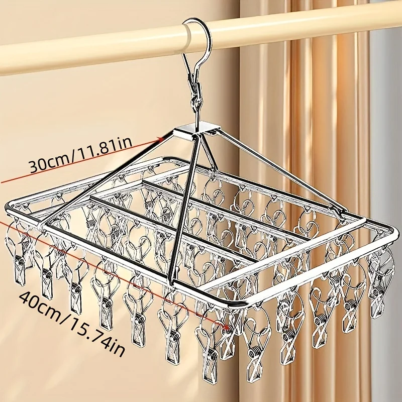 1pc Stainless Steel Hanging Drying Rack-30 Clips-Windproof Design-Multipurpose for Home and Store