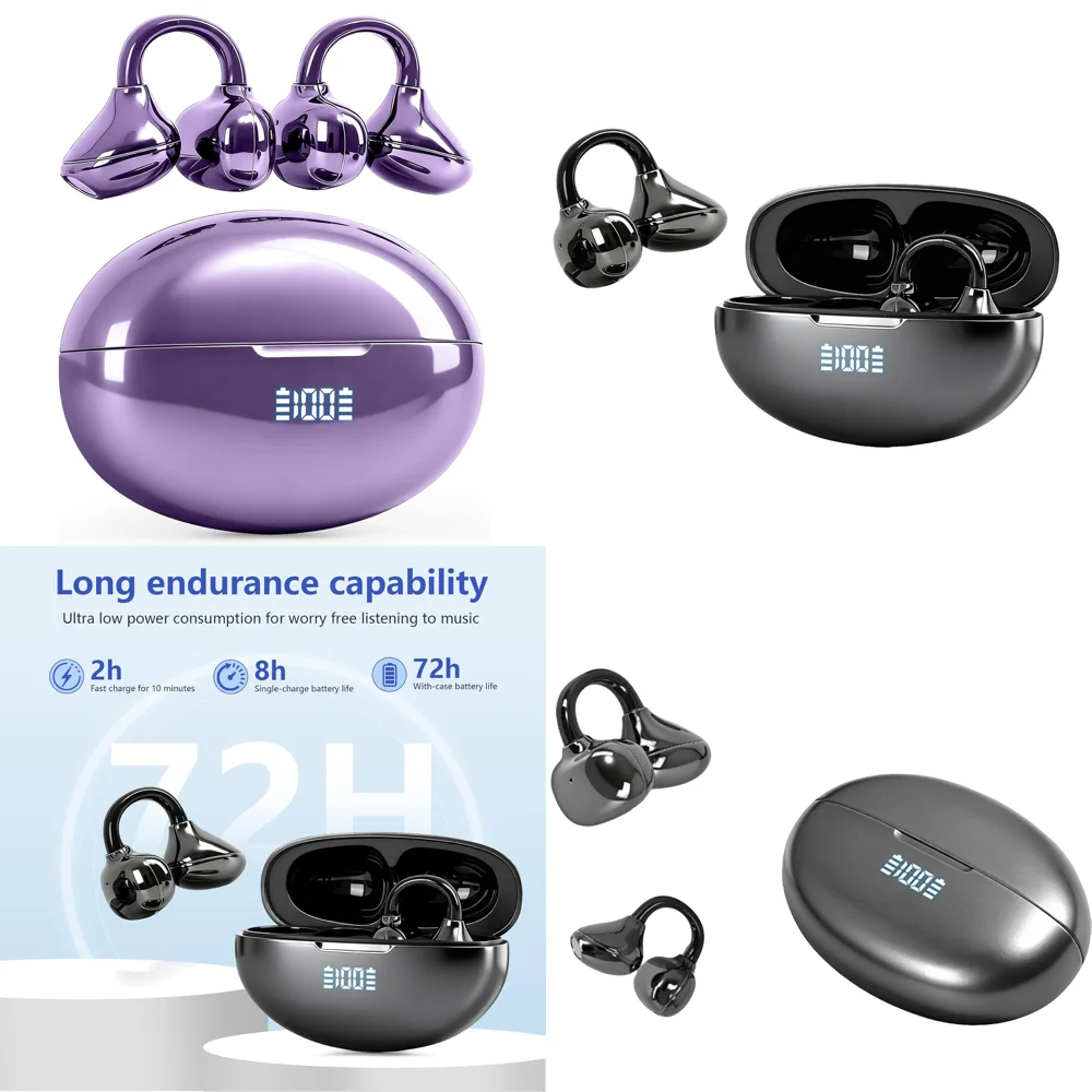 

Wireless Earphones Stereo Clear Calls BT 5.4 OWS Headphones with LED Display Comfort Fit Clear Calls Open Ear Earbuds New