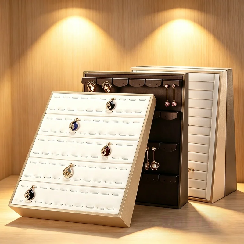 Slanted Jewelry Display Stand 9.842.5612.01"Brushed Leather Earring Pendant Holder for Retail Shop Trade Show Home Organizer