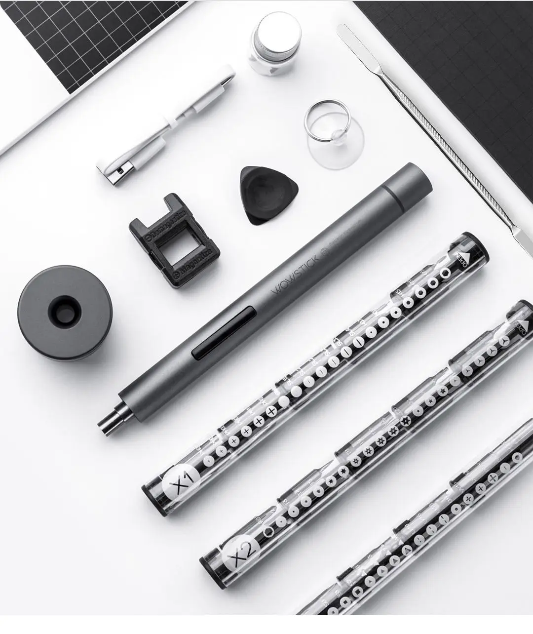 Wowstick 1F + 64 em 1 chave de fenda elétrica de precisão de íon de lítio todo em alumínio carga sem fio LED kit de chave de fenda elétrica com luz