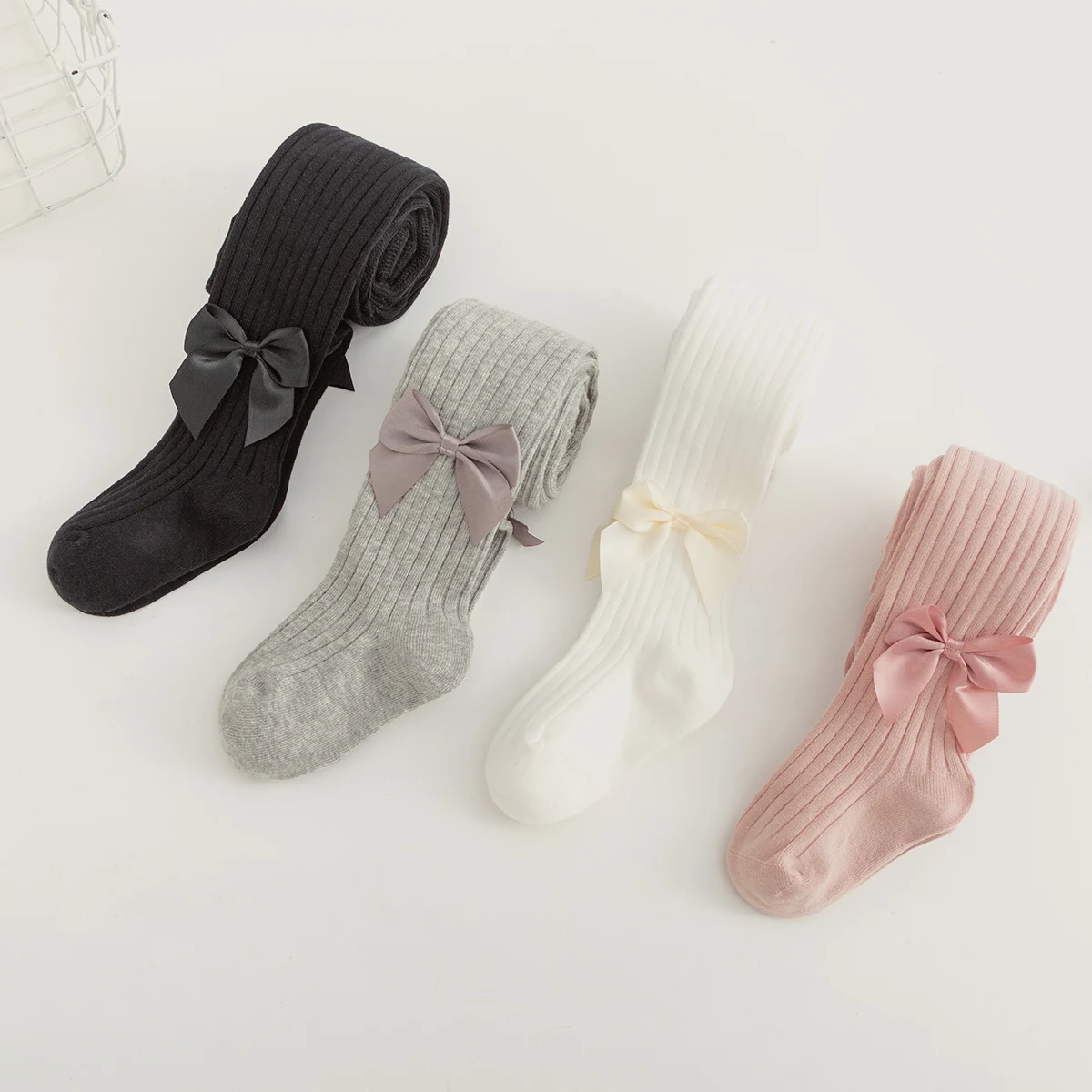 1pc Girls Cute Bow Decor Solid Color Pantyhose Children\'s Baby Thin Medium Thick Leggings Tights Socks Pants Dress Socks Dance S