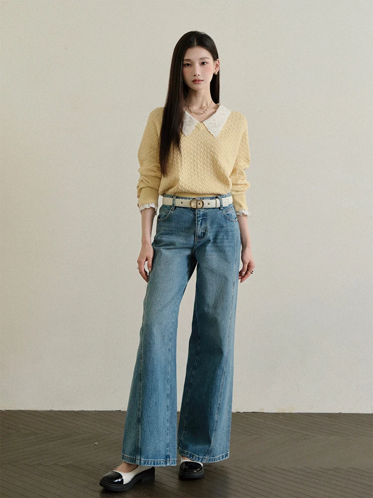 

ChillCozy Cotton Wide Leg Denim Jeans Deconstructed Special Tailoring Weekend Casual Women's Premium Fashion Autumn Deep Color