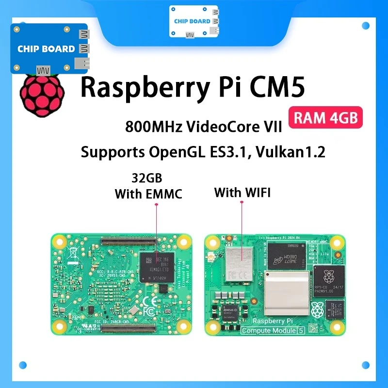 

Original Raspberry Pi CM5 RAM 4GB WIFI EMMC CM5104032 Broadcom BCM2712 Dual 4K Output+HDR 800MHz VideoCore Quad-core Coxtex-76