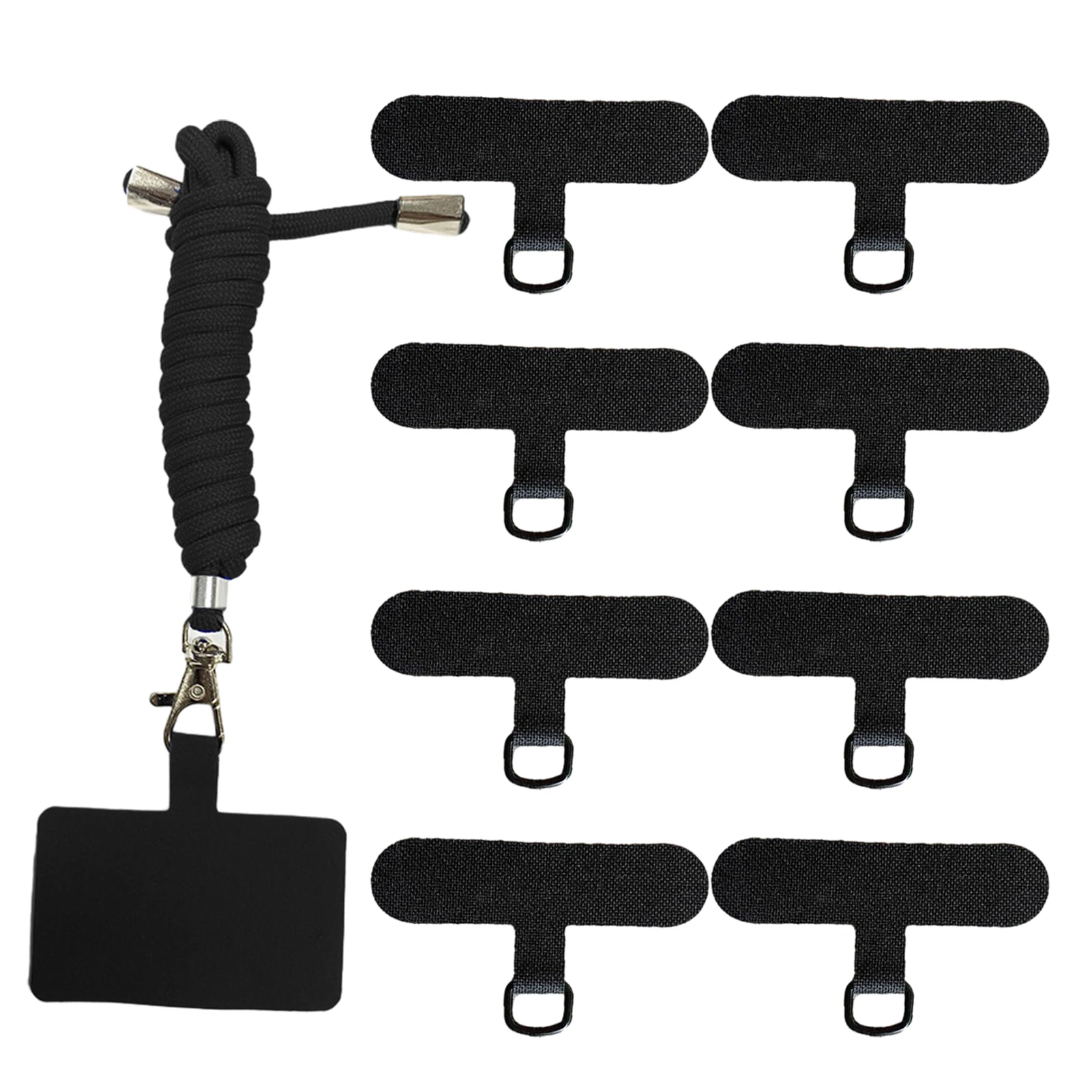 Telefone Tether Tab substituição com cordão, anel de metal ultra fino, anti perdido, preto, fácil instalação, reutilizável, mulheres, homens, protetora, 8pcs
