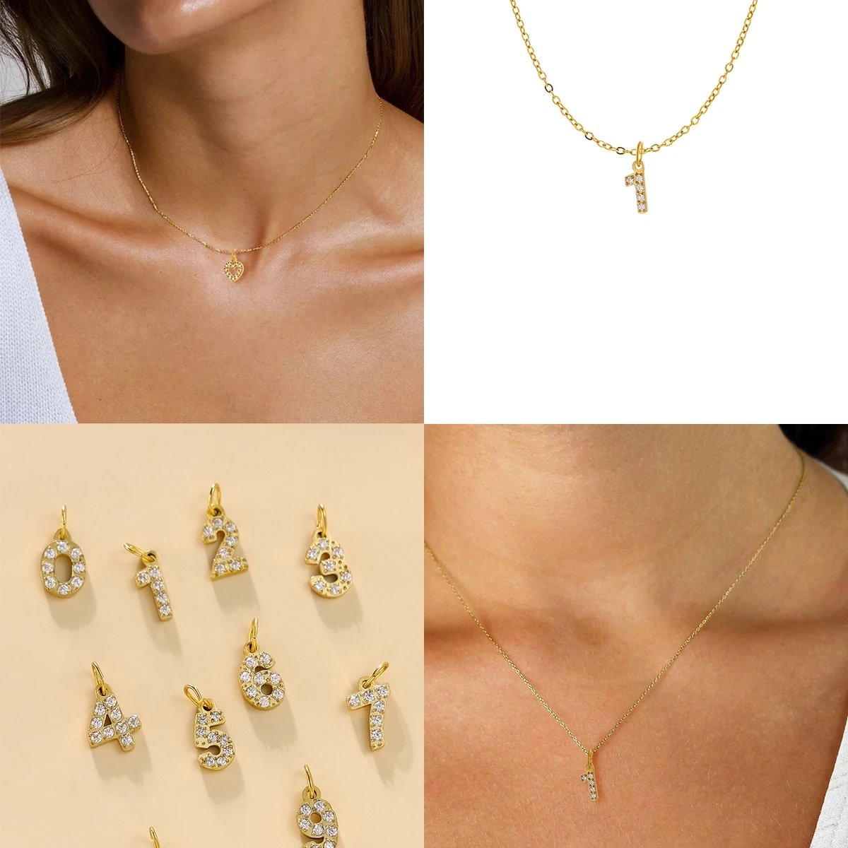CARLIDANA Popular Zircon Heart Symbol Number Charms Stainless Steel 18K Gold Plated DIY Necklace Pendant for Bracelet