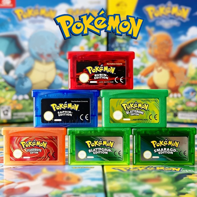 Cartucho de Juego Pokémon para USA y Europa, Edición Esmeralda, Rojo Fuego, Verde Hoja, Rubí, Zafiro, Tarjeta de Juego Retro para Consola Portátil GBA