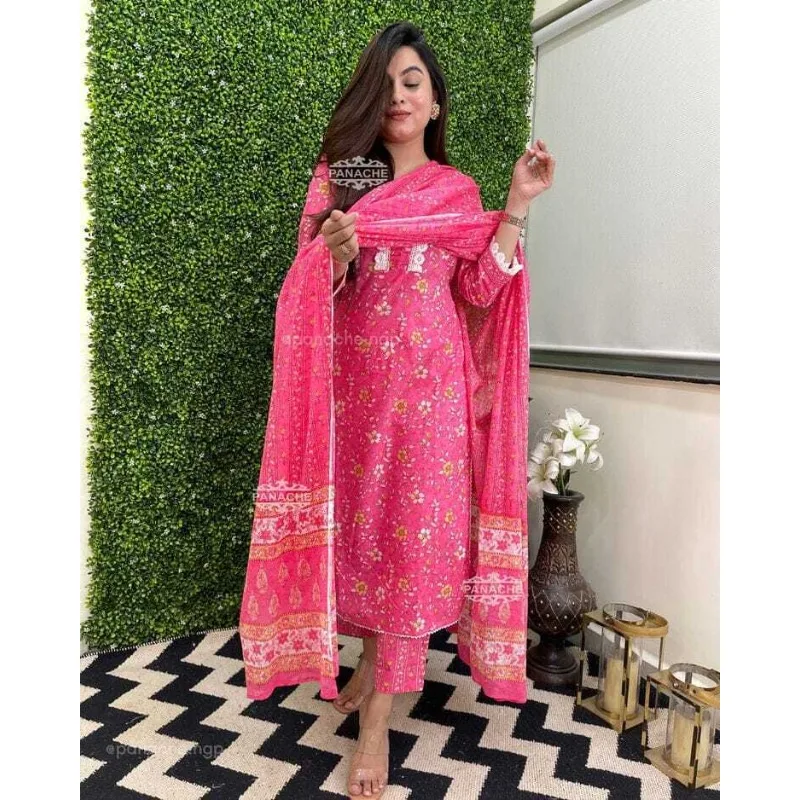 

Pink Color Printed Kurta Palazzo with Dupatta Set Women Party Wear Salwar Kameez