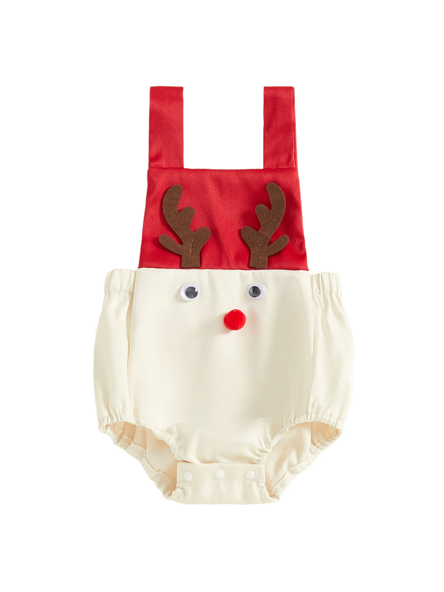 

Adorable Christmas Baby Girls Romper with Festive Reindeer Print and Adjustable Straps - Cute Holiday Jumpsuit for Infants