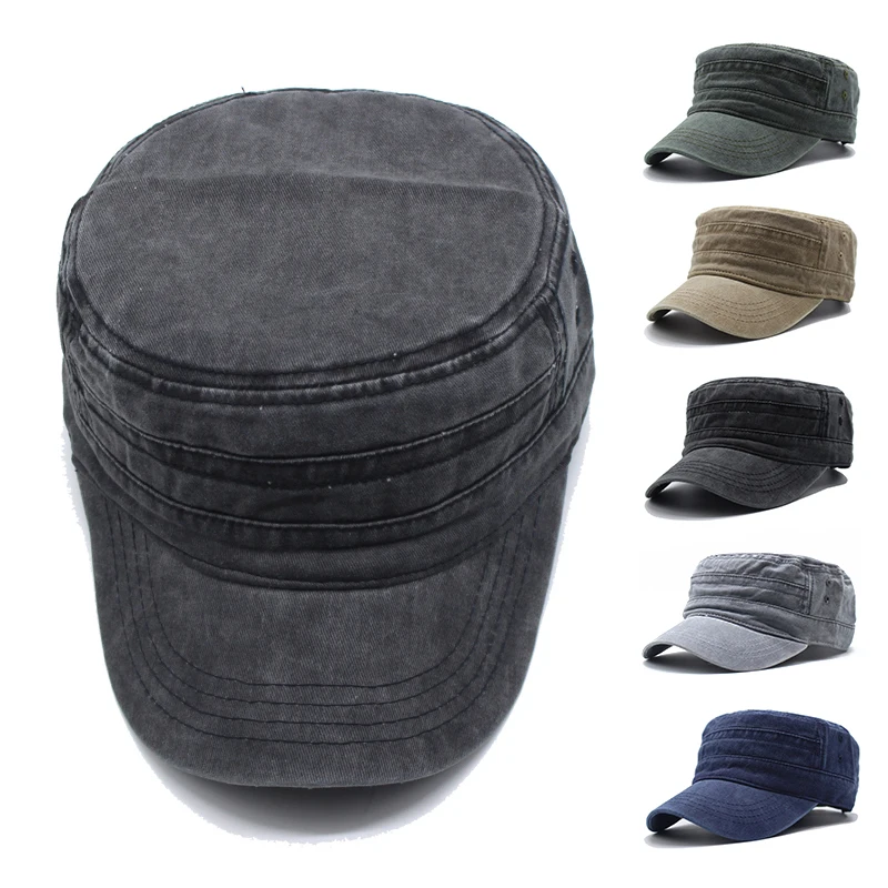 2024 New Washed Cotton Flat Hats Flat Top Cap Autumn Winter Sun Hat Unisex Classic Vintage Adjustable Thicker Denim Cambat Caps