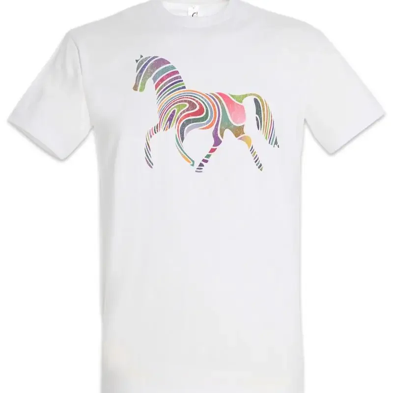 Camiseta con estampado de caballo de colores, estilo cómic, Techno Rave Raver Rainbow