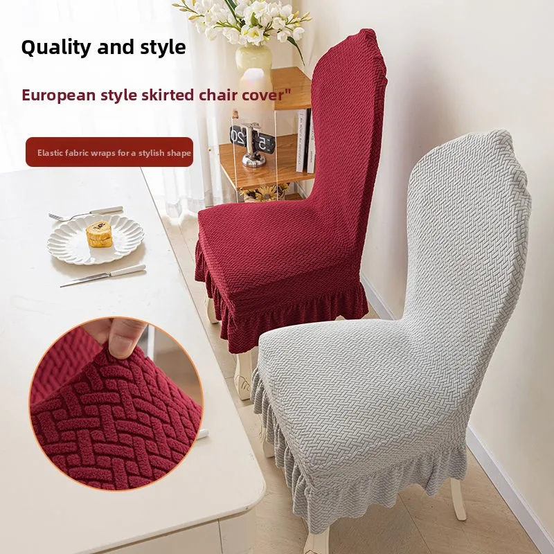 Luxury European Ruffled Skirt Chair Cover Thick Elastic Integrated Slipcover Universal Dining Seat Cover for Home & Catering