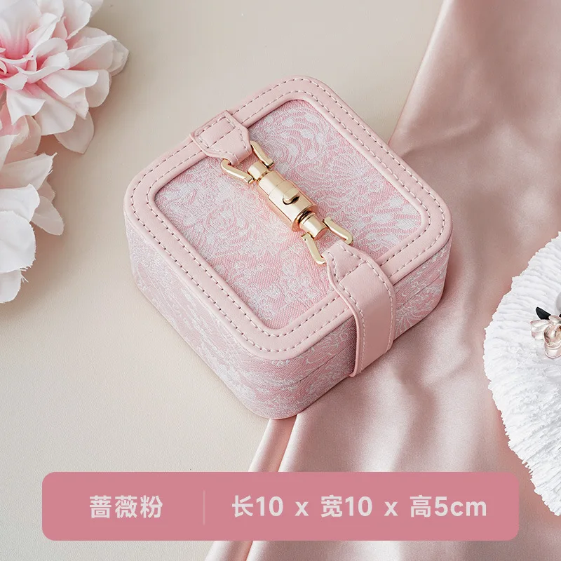 صندوق مجوهرات مطرز، حقيبة تنظيم مجوهرات الأزهار مع رباط، صندوق تخزين هدايا محمول لخاتم أقراط القلادة