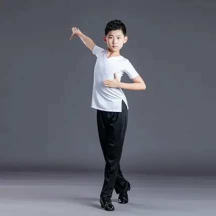 Vestido de dança latina infantil, roupas de treino para meninos, trajes de competição, camisa e calças, verão